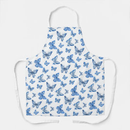 Vintag Chinoiserie Blaue Schmetterlinge Schürze