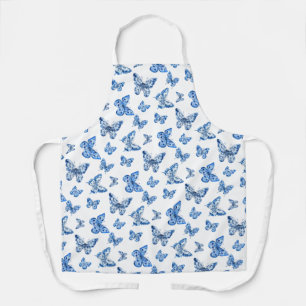 Vintag Chinoiserie Blaue Schmetterlinge Schürze