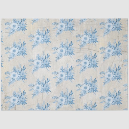 Vintag Chinoiserie Dusty Blue Gray Blumenstrauß Seidenpapier (Vorderseite)