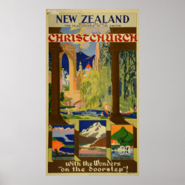 Vintag Christchurch New Zealand Travel Poster