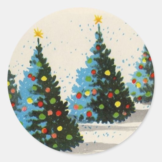 Vintag_Christmas_Scene-Aufkleber Runder Aufkleber (Vorderseite)
