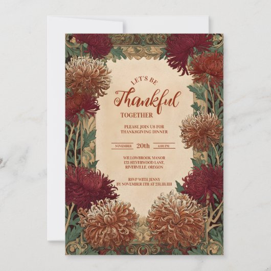 Vintag Chrysanthemum Erntedank Celebration Einladung (Vorderseite)