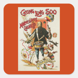 Vintag Chung Ling Soo Magician Poster Quadratischer Aufkleber