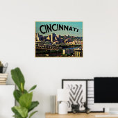Vintag Cincinnati Skyline Poster (Heimbüro)
