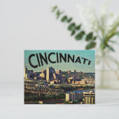 Vintag Cincinnati Skyline Postkarte (Stehend Vorderseite)