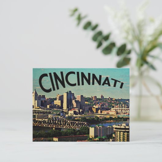 Vintag Cincinnati Skyline Postkarte (Stehend Vorderseite)