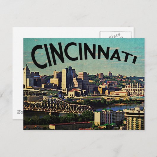 Vintag Cincinnati Skyline Postkarte (Vorne/Hinten)