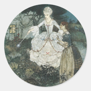 Vintag Cinderella Fairy Godmutter von Edmund Dulac Runder Aufkleber