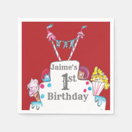 Vintag Circus Cake 1. Geburtstag Wasserfarbe Serviette