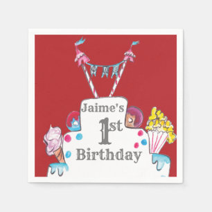 Vintag Circus Cake 1. Geburtstag Wasserfarbe Serviette