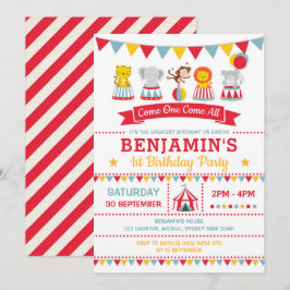 Vintag Circus Geburtstagskarneval Kleintiere Einladung