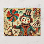 Vintag Circus Pinwheel Clown Collage Postkarte (Vorderseite)