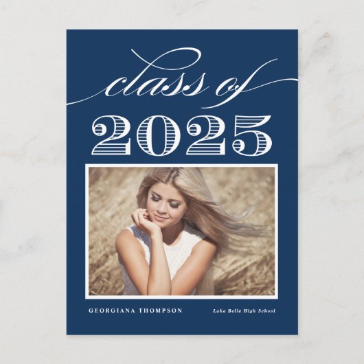 Vintag Class of 2025 Navy Blue Foto Abschluss Postkarte (Vorderseite)