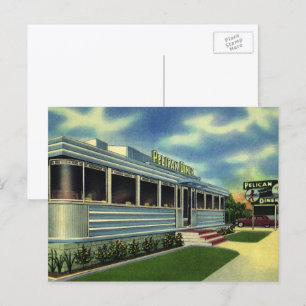 Vintag Classic 50er Retro Restaurant Pelican Diner Postkarte
