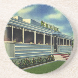 Vintag Classic 50er Retro Restaurant Pelican Diner Sandstein Untersetzer