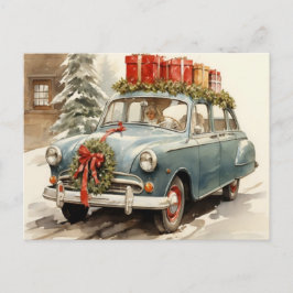 Vintag Classic Blue Christmas Car Feiertagspostkarte