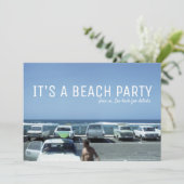 Vintag Classic Cars Blue Ocean Beach Party Einladung (Stehend Vorderseite)