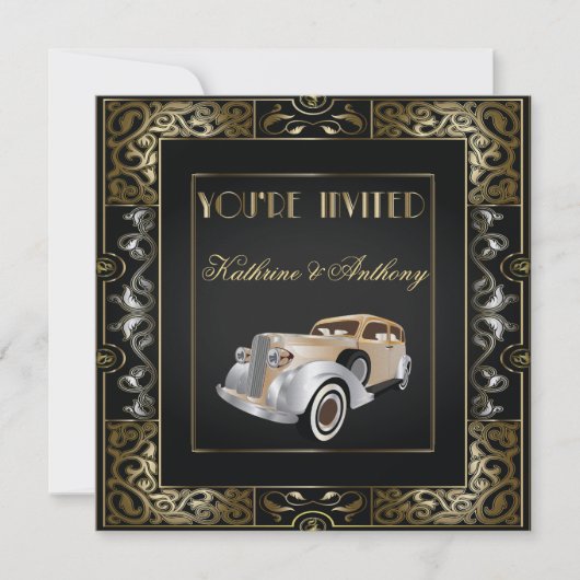 Vintag Classic Gatsby Style Hochzeitsempfang Einladung (Vorderseite)
