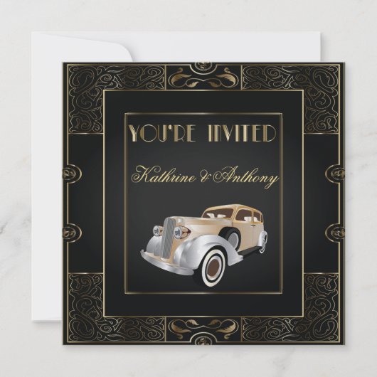 Vintag Classic Gatsby Style Hochzeitsempfang Einladung (Vorderseite)
