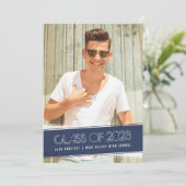 Vintag Classic | Navy Blue Foto Graduation Party Einladung (Stehend Vorderseite)