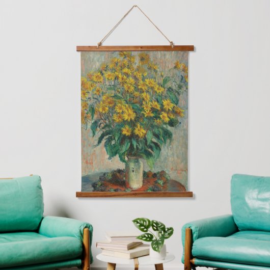 Vintag Claude Monet Jerusalem Artichokes Wandteppich Mit Holzrahmen (Wohnzimmer)