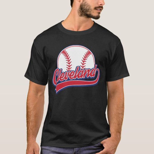 Vintag Cleveland Cityscape Baseball T-Shirt (Vorderseite)