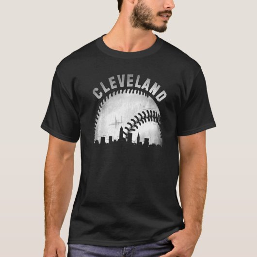 Vintag Cleveland Skyline City Baseball T-Shirt (Vorderseite)