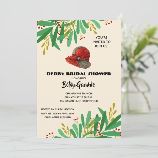 Vintag Cloche Derby Brautparty Einladung (Stehend Vorderseite)