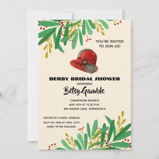 Vintag Cloche Derby Bridal Dusche Einladungen (Vorderseite)