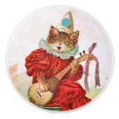 Vintag Clown Jester Musician Cat Mandolin Keramikknauf (Vorderseite)