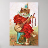 Vintag Clown Jester Musician Cat Mandolin Poster (Vorne)