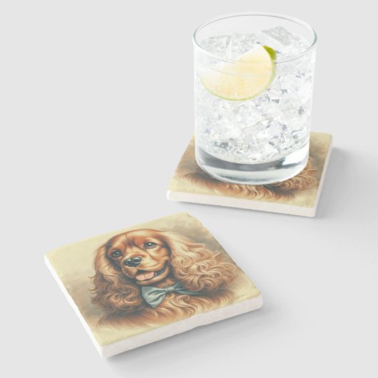 Vintag Cocker Spanel Ölgemälde Steinuntersetzer (Seitenansicht)