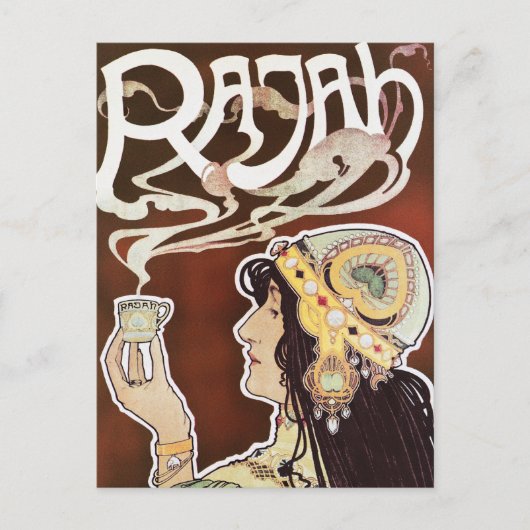 Vintag Coffee Girl Nouveau Ad - Rajah Coffee Postkarte (Vorderseite)