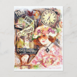 Vintag Coffee Lady Postcard Postkarte