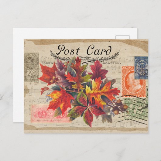 VINTAG COLLAGE HERBSTLAUB POSTCARD POSTKARTE (Vorne/Hinten)