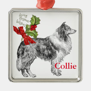 Vintag Collie Customize It'Glitzer's Bow Weihnacht Ornament Aus Metall