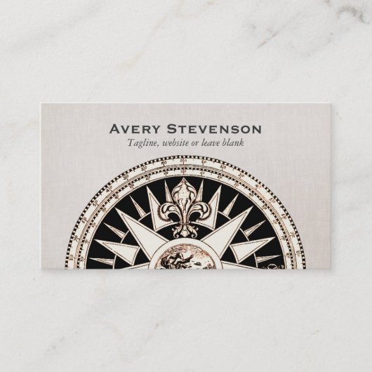 Vintag Compass Beige Linen Look Finance Visitenkarte (Vorderseite)