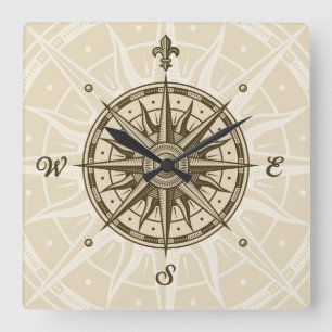 Vintag Compass-Rose Quadratische Wanduhr