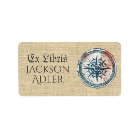 Vintag Compass Star Ex Libris Buchzeichen Adressaufkleber (Vorne)