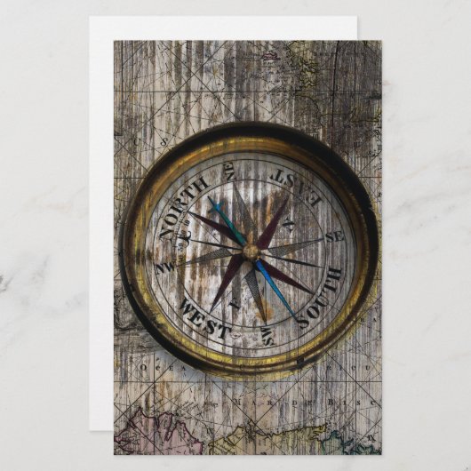 Vintag Compass Wood Briefpapier (Vorne/Hinten)