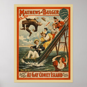Vintag Coney Island Fun Time Poster