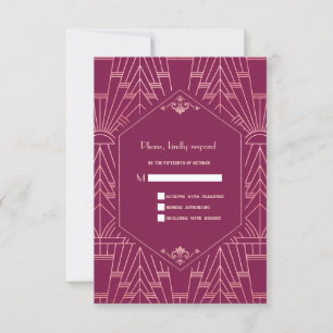 Vintag Cooper Rose Great Gatsby 20s Wedding RSVP Karte