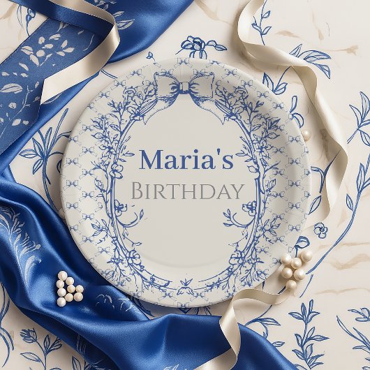 Vintag Coquette Blue Bow Blumengeburt Pappteller