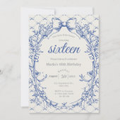 Vintag Coquette Blue Bow Einladung (Vorderseite)