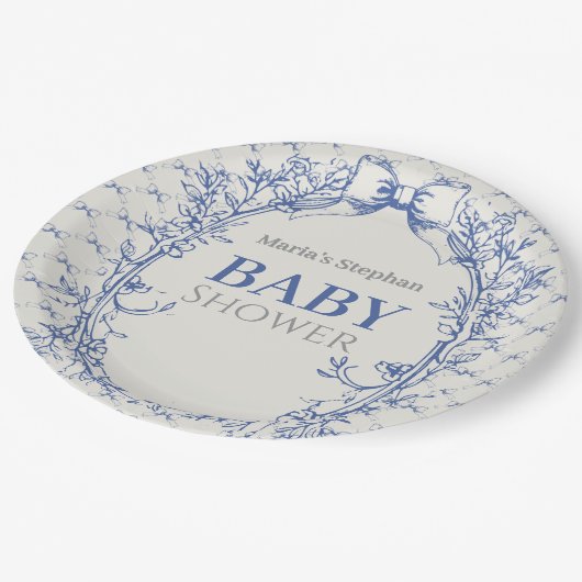 Vintag Coquette Blue Bow Pappteller (Schrägansicht)