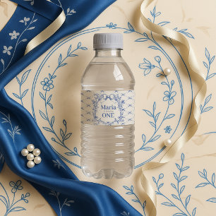 Vintag Coquette Blue Bow zum ersten Mal Wasserflaschenetikett
