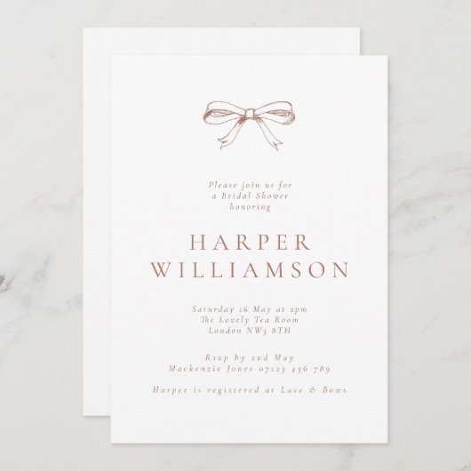 Vintag Coquette Bow Mocha Brautparty Einladung (Vorne/Hinten)