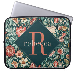 Vintag Coral Floral William Morris Monogram Laptopschutzhülle