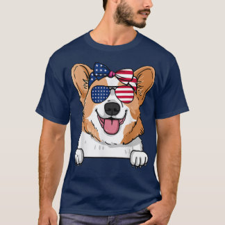 Vintag Corgi mit US-Sonnenbrille und US-Flagge Pat T-Shirt