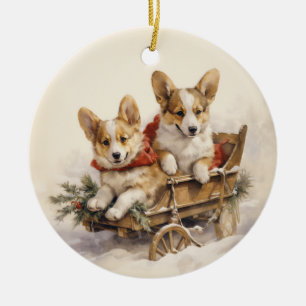 Vintag Corgi Weihnachten Keramik Ornament